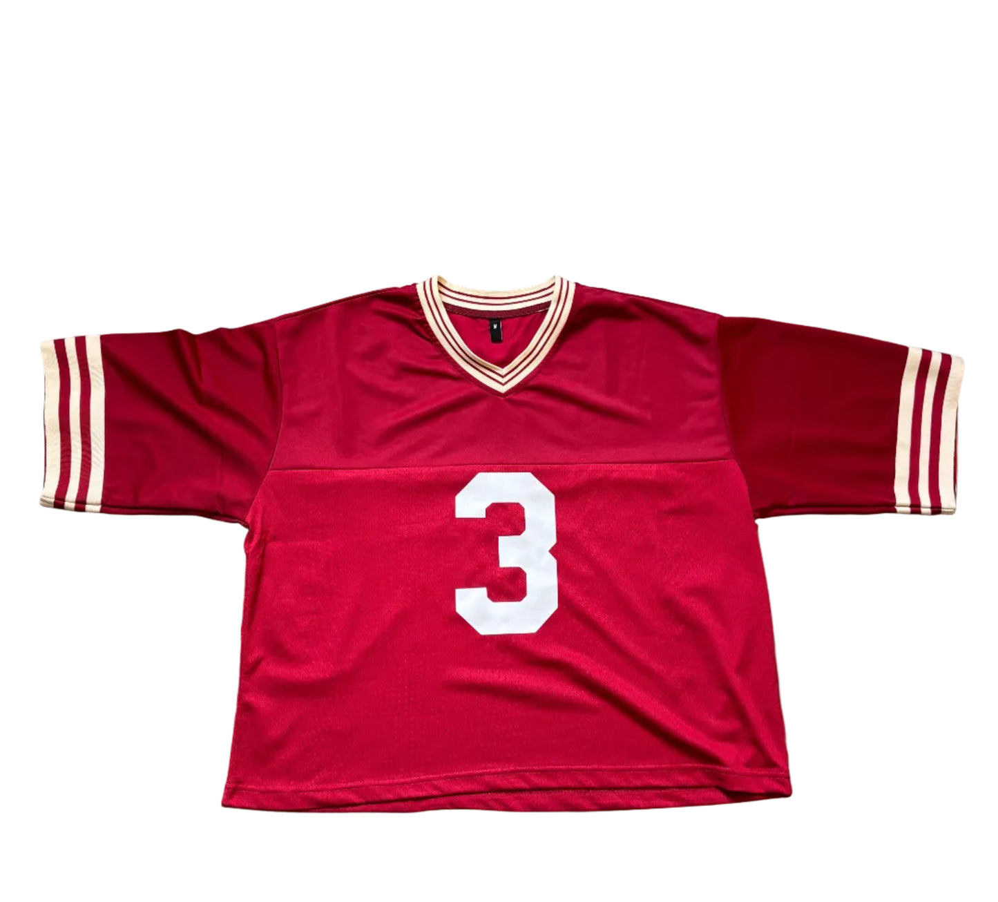 Red sports jersey with a 3 on the front in white