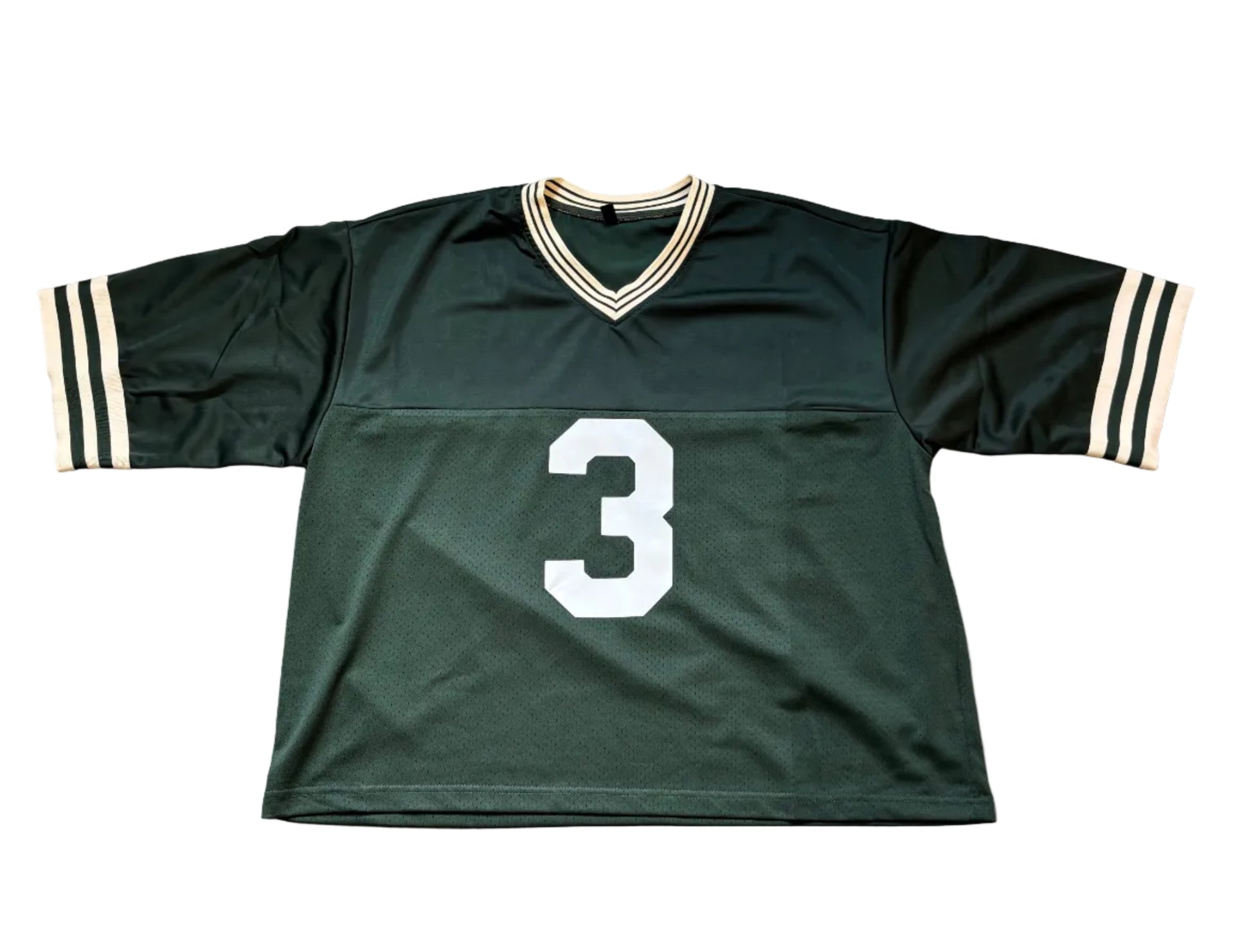 Green sports jersey with number 3 on front